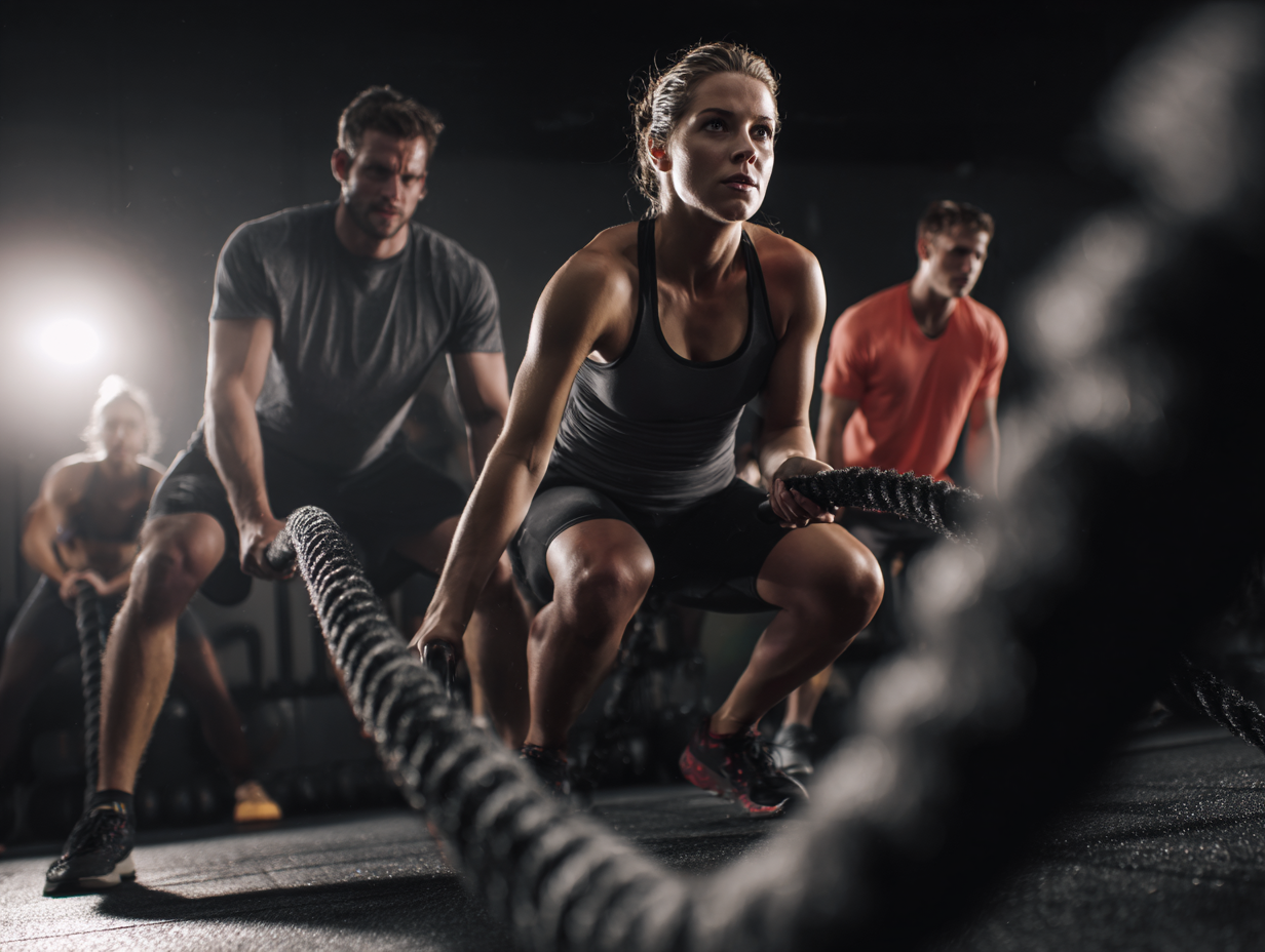 Активні люди різного віку займаються фітнесом у сучасному залі